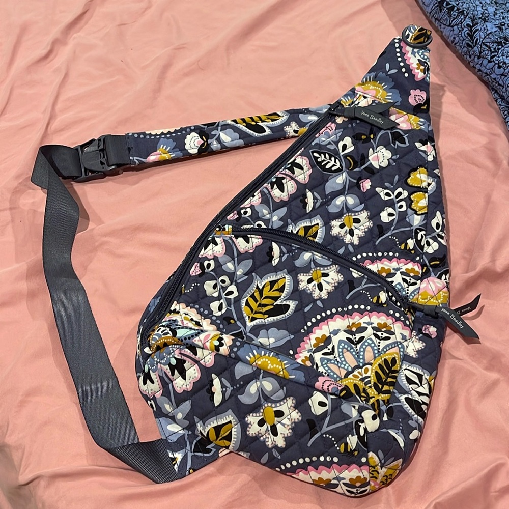 Vera Bradley Navy Floral Quilted Crossbody Sling Bag